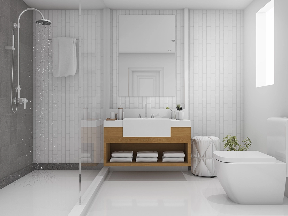 Baño moderno con ducha.
